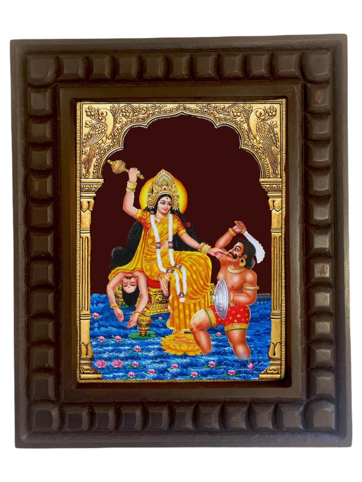Pithambari Devi ( Baglamukhi ) Gold Foiled Art within wooden Frame