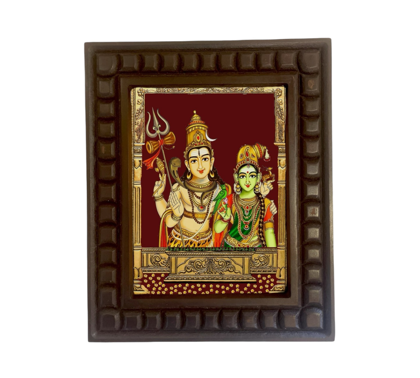 Shiva Parvati _2 Gold Leafed Art within Wooden Frame