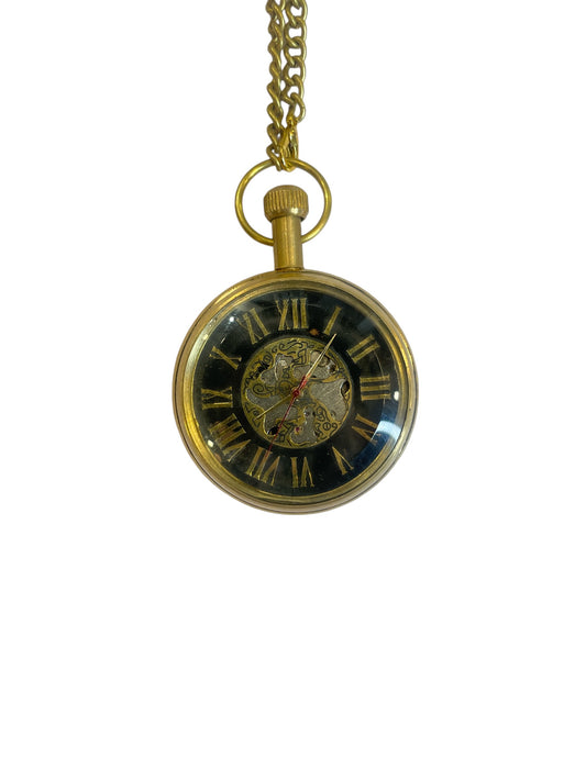 Mechanical Vintage Pocket Watch with Filigree work - (Black) with Wooden box