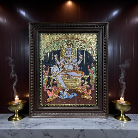 Dakshinamurthy Tanjore Painting – Gold Foil Traditional Artwork in Wood