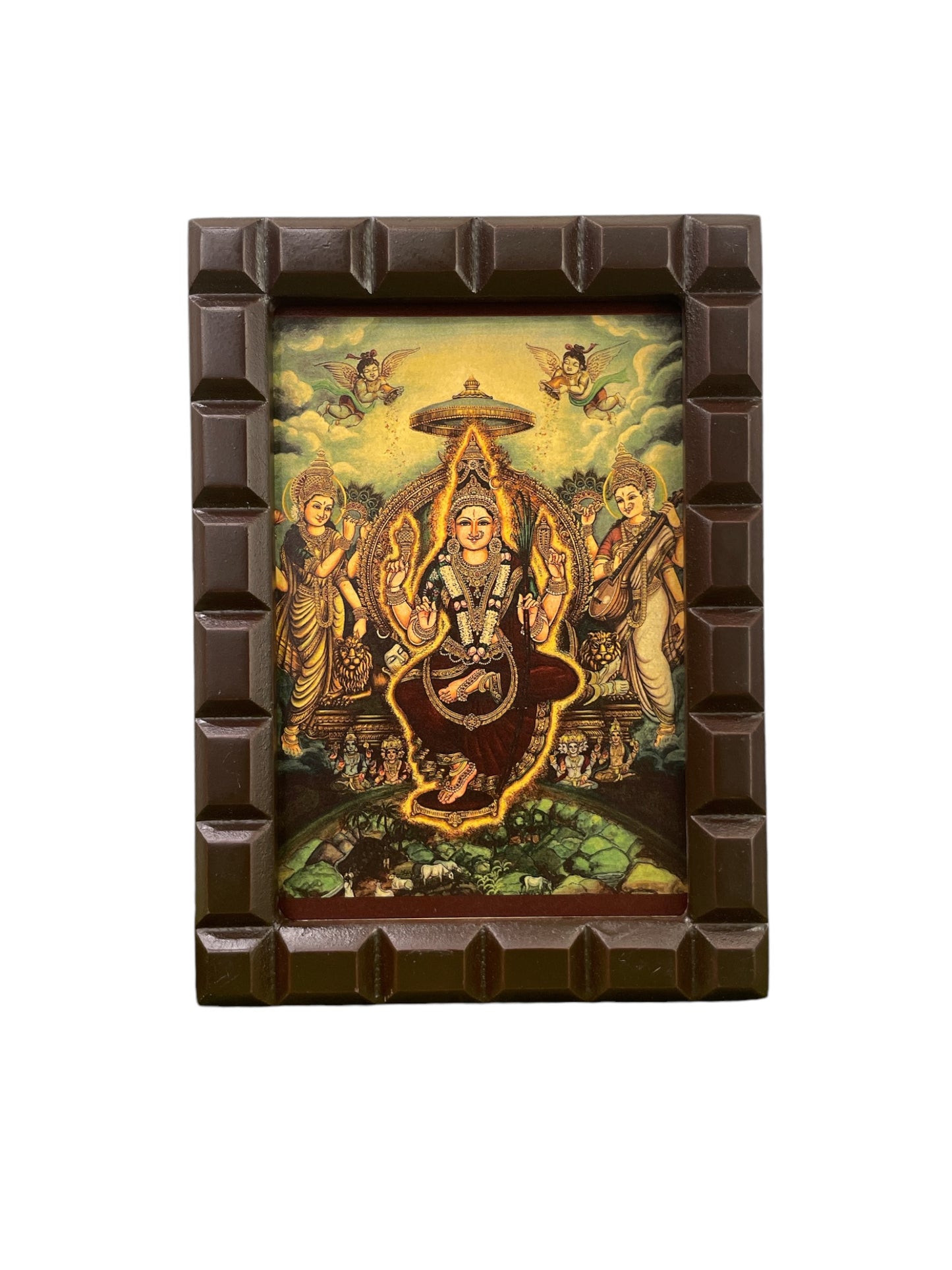 Tripura Sundari Gold Leafed Art With Wooden Frame