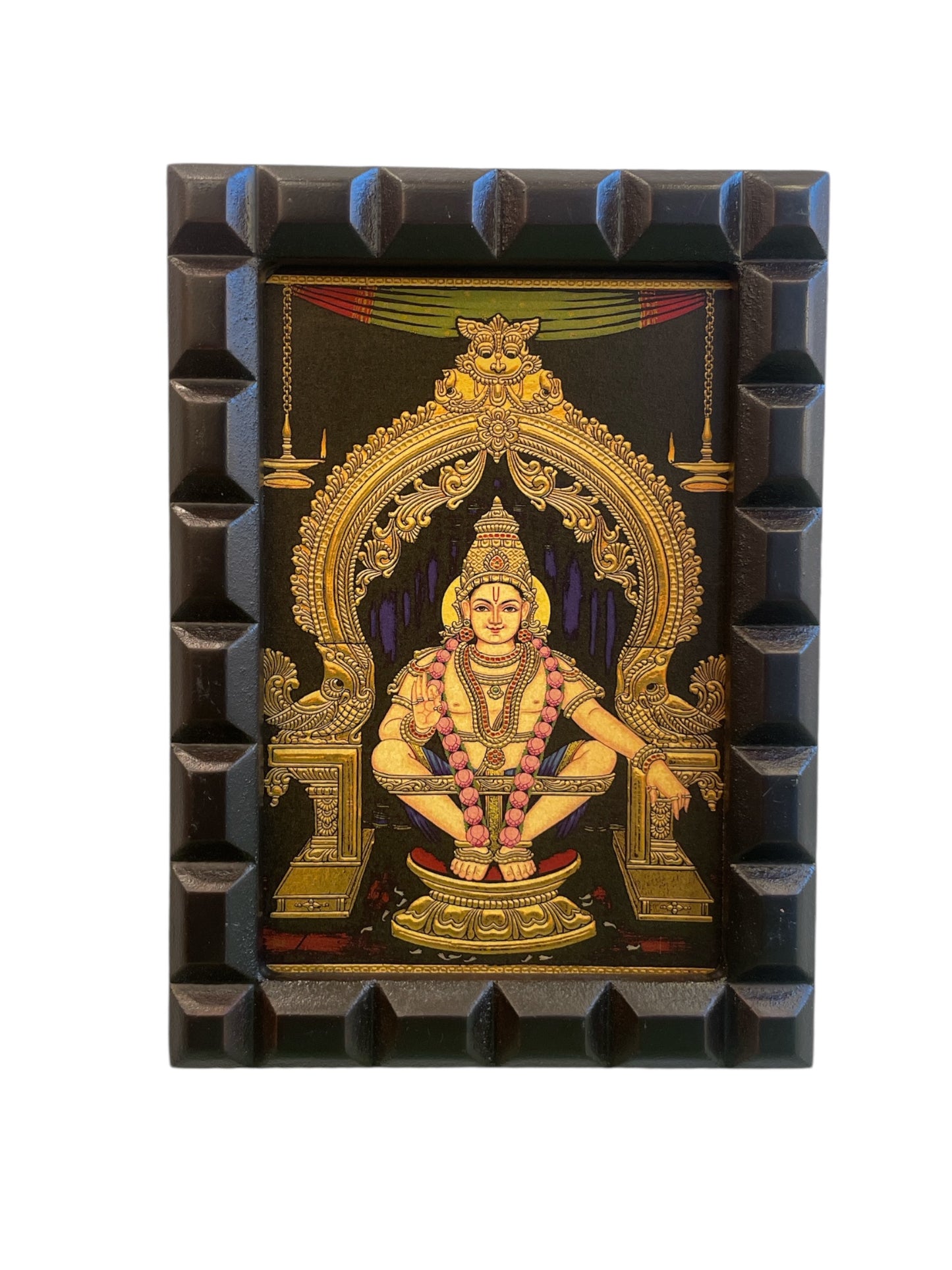 Ayyappa Swami Gold Leafed Art With Wooden Frame