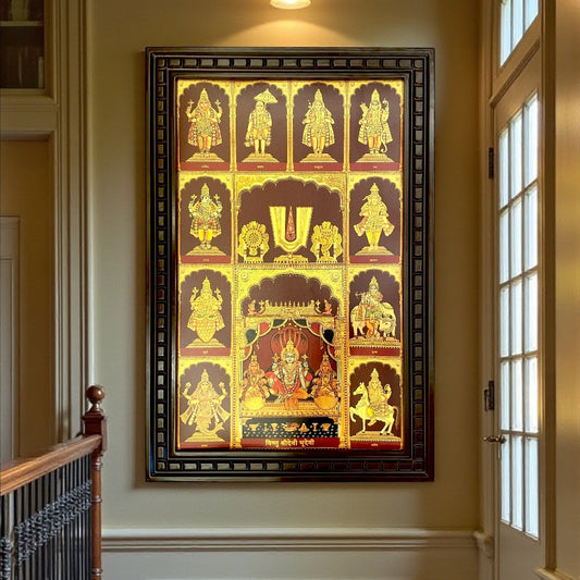 Dashavatar of Lord Vishnu with Tirupati Balaji | Gold Leaf Devotional Wall Art Frame-2