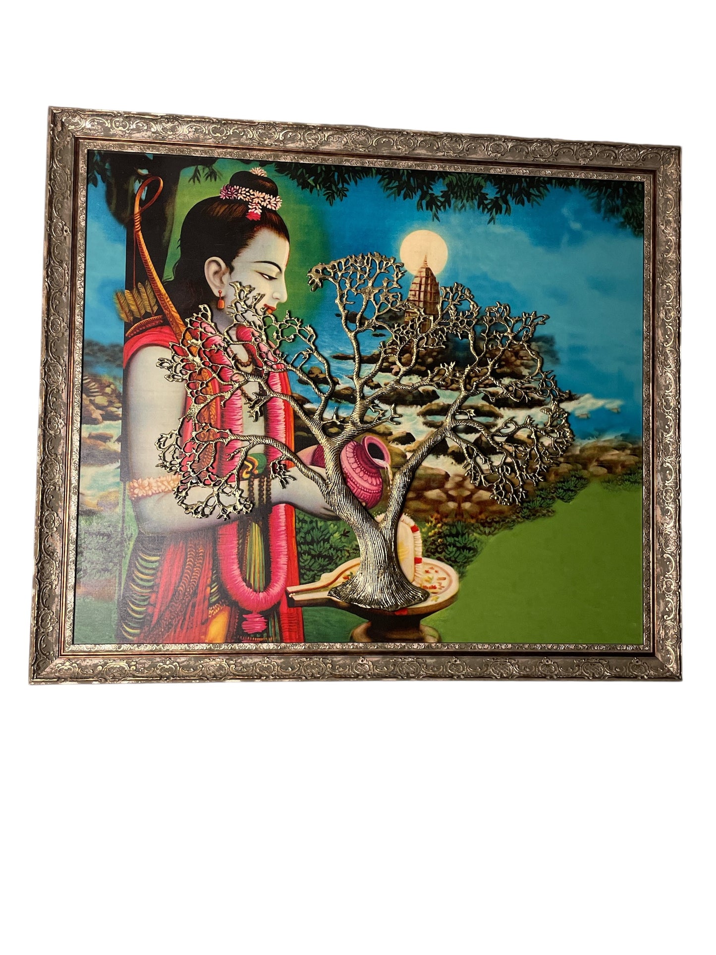 Metal Kalpavriksha Gold Color with Shri Ram Backdrop in Moulded Frame