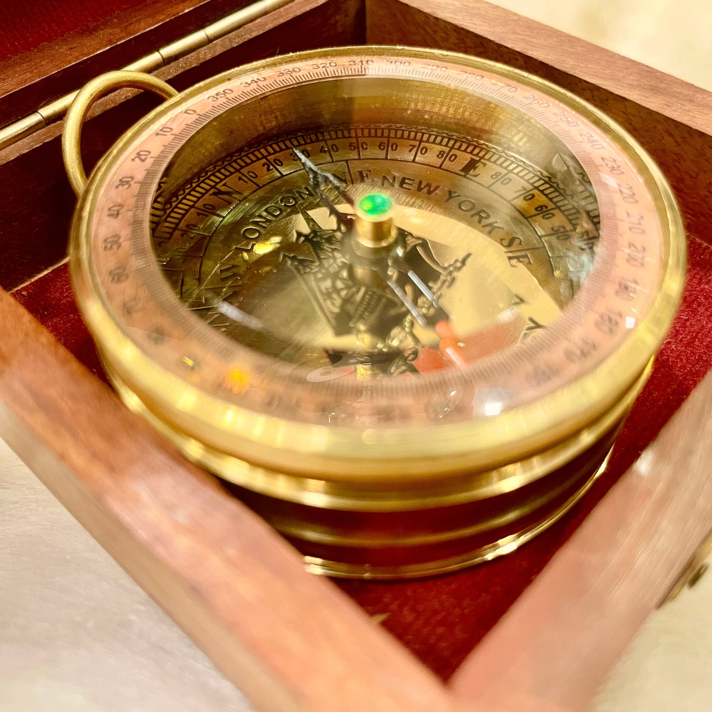 Brass Compass in Wooden Boxh