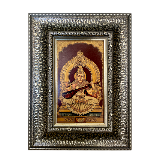 Silver Moulded Goddess Saraswati Wall Art Frame – Contemporary Spiritual Decor
