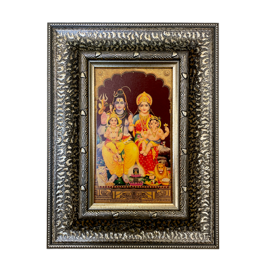 Silver Moulded Shiva Parivar Wall Art Frame – Contemporary Spiritual Decor