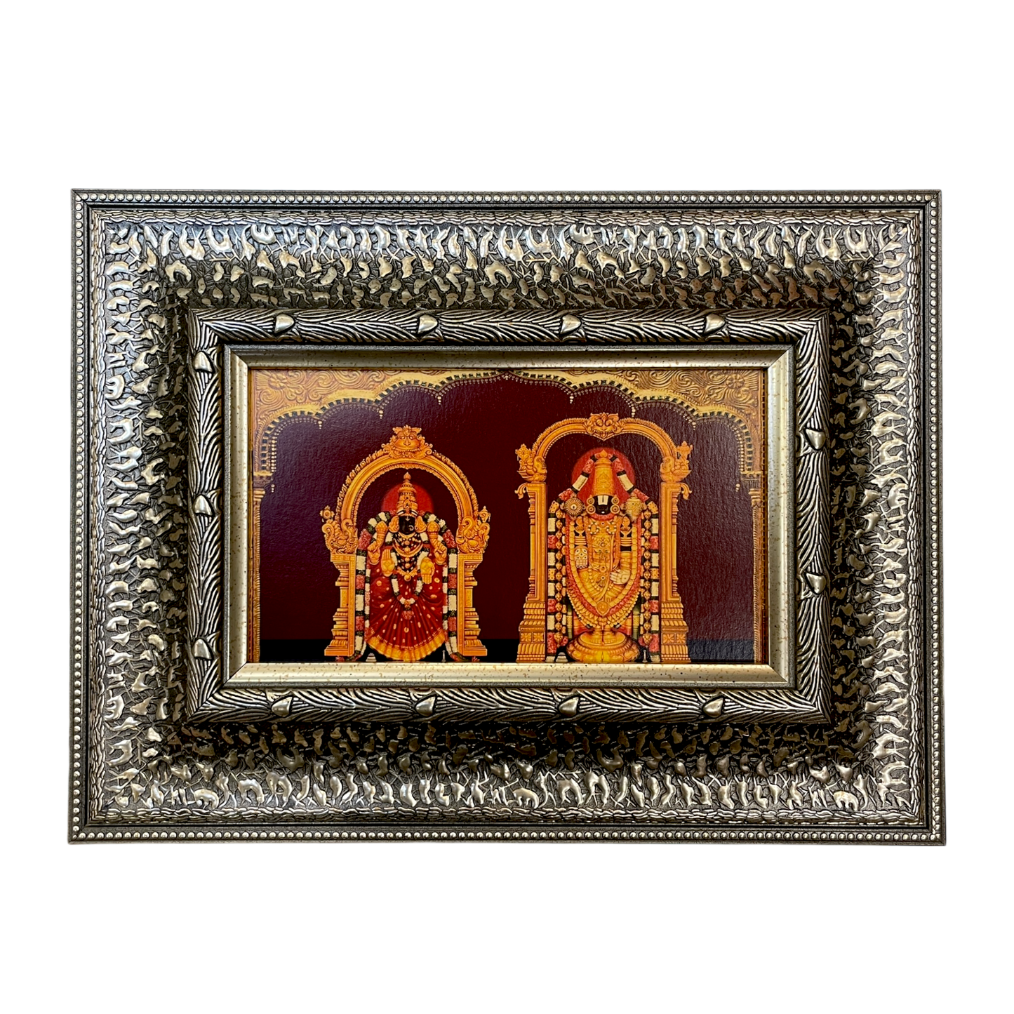 Silver Molded Lord Venkateshwara with Padmavati Wall Art Frame – Contemporary Spiritual Decor
