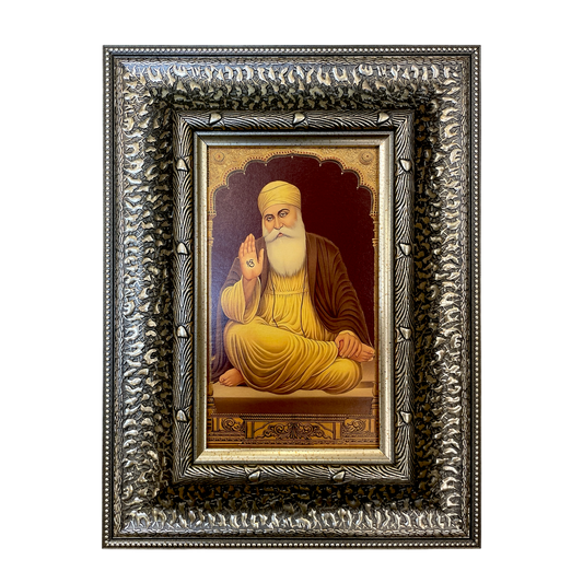 Silver Moulded Guru Nanak Wall Art Frame – Contemporary Spiritual Decor