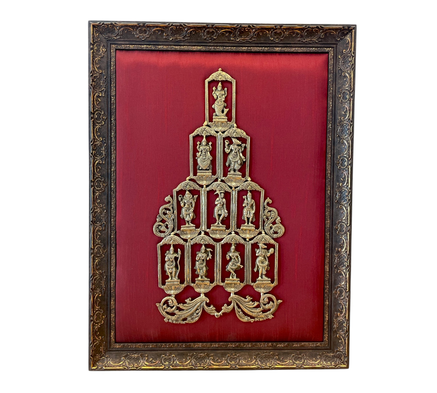 Brass Dasavatharam with Red Cushion Silk in Moulded frame