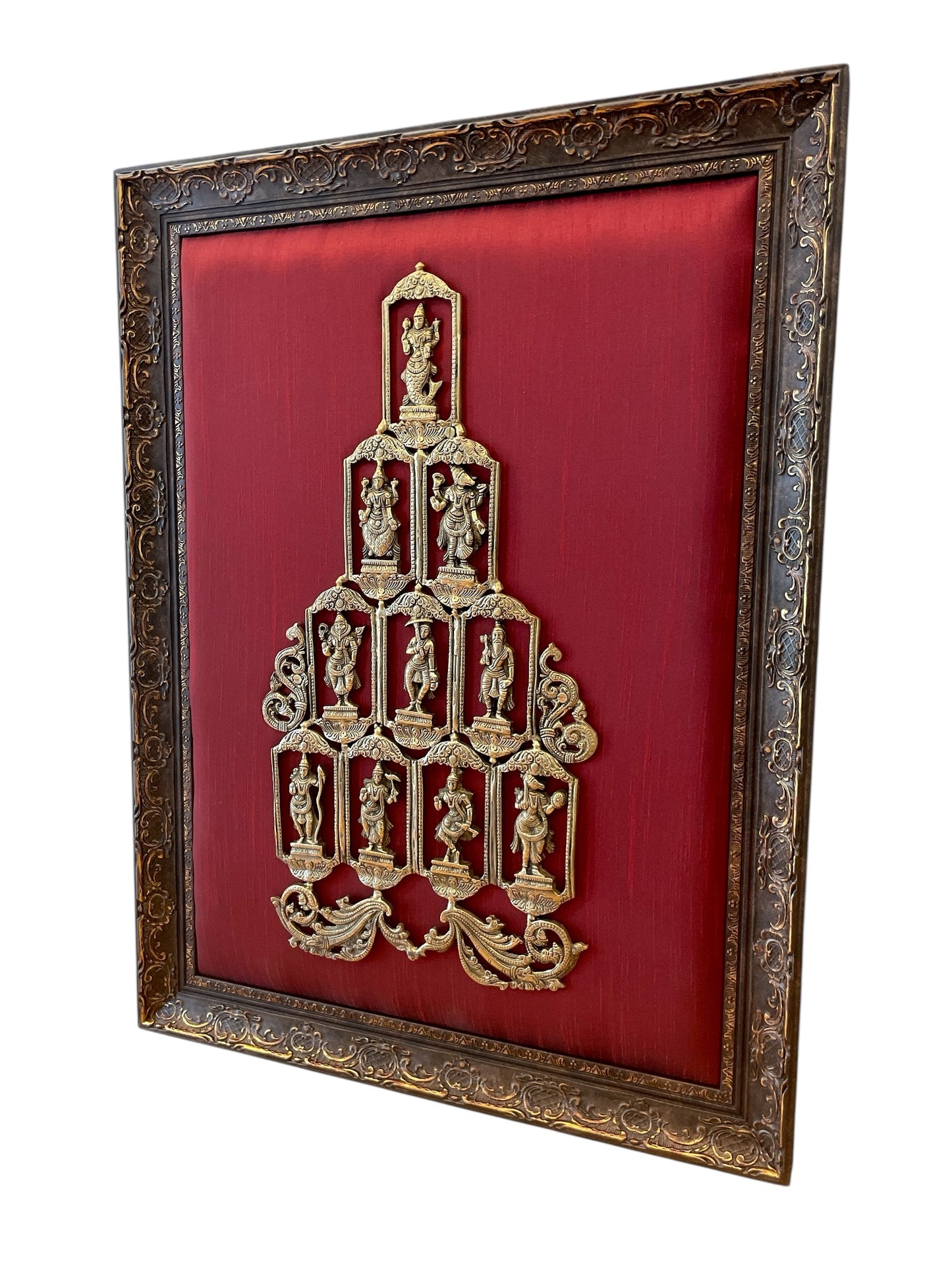 Brass Dasavatharam with Red Cushion Silk in Moulded frame