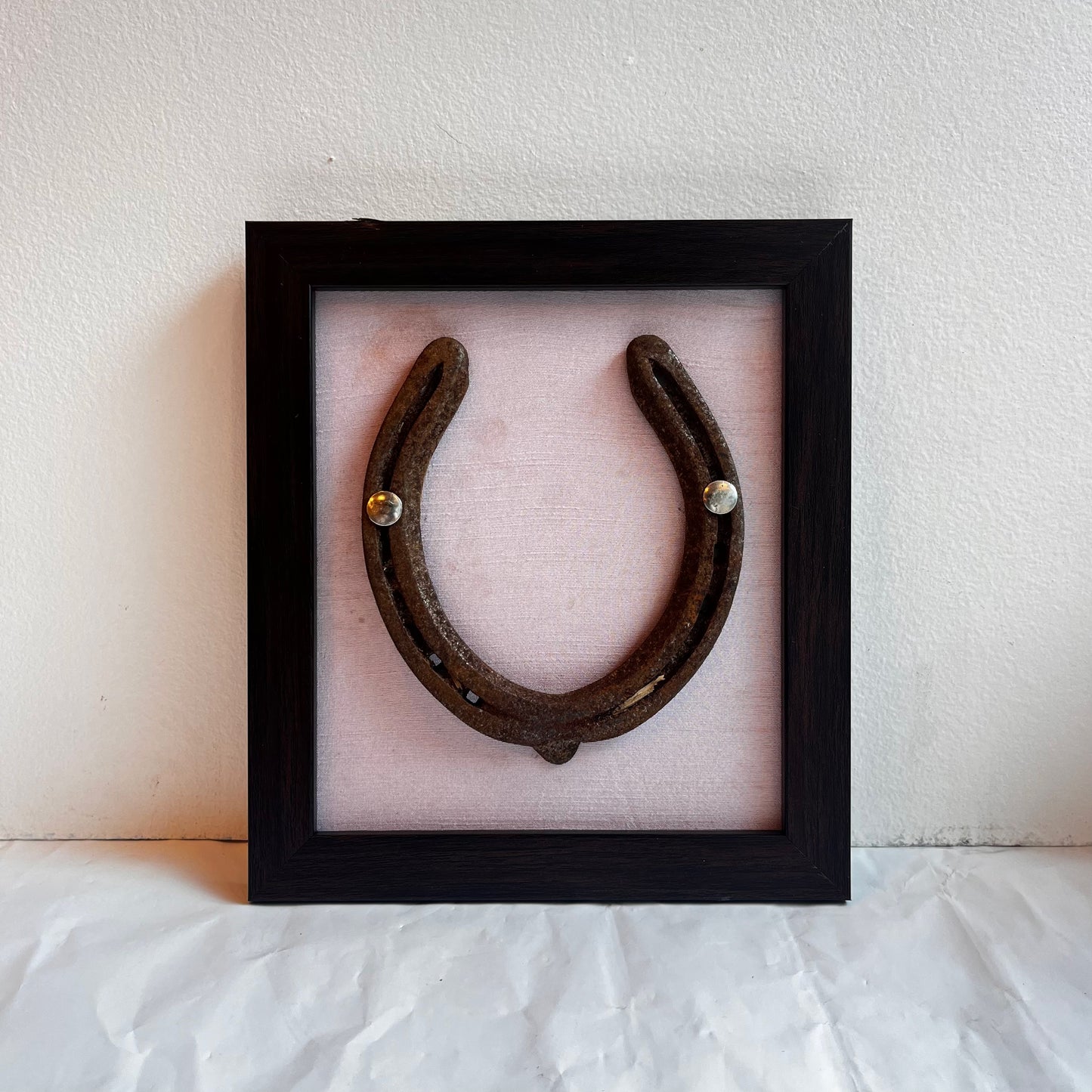 Good Luck Horse Shoe with Pink silk background