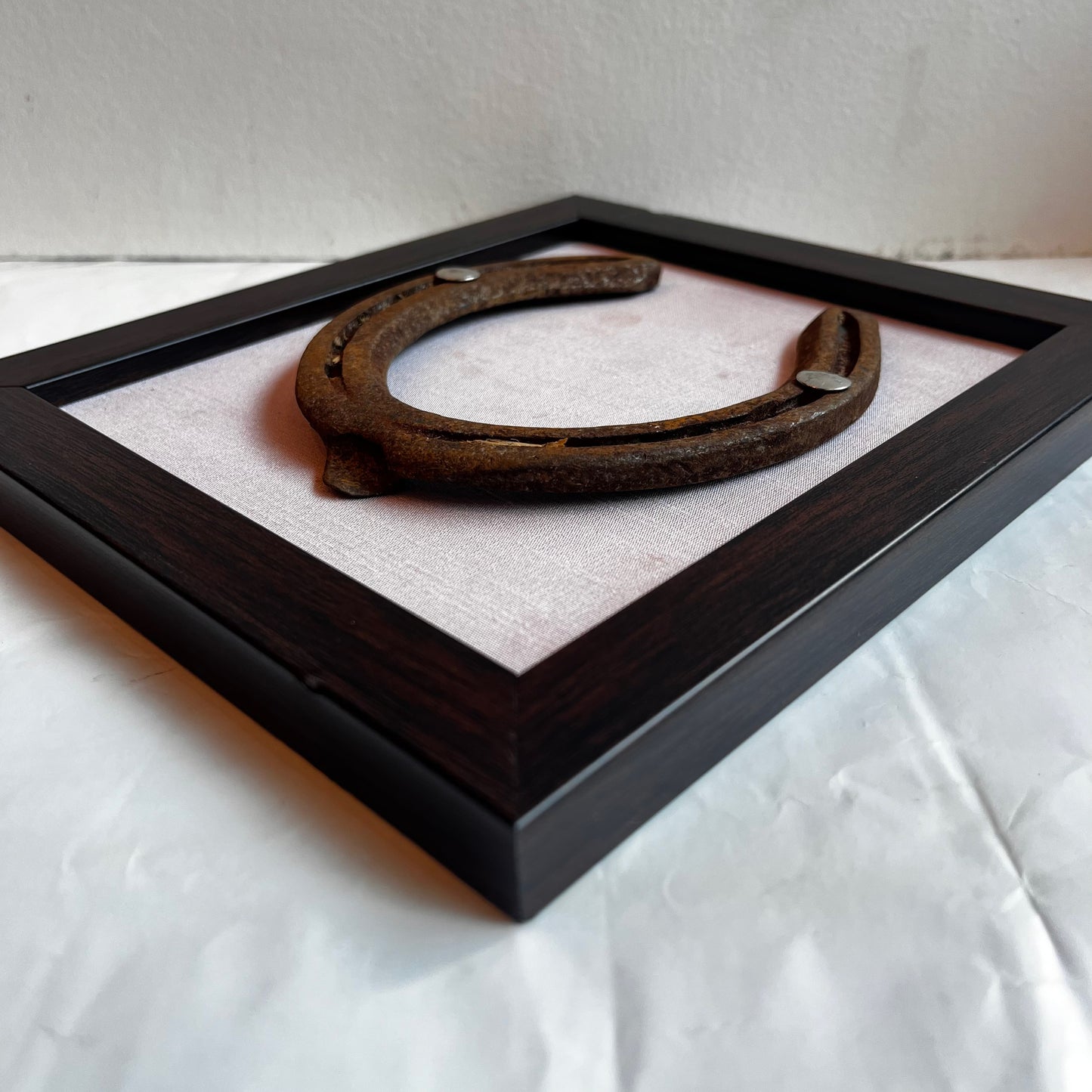 Good Luck Horse Shoe with Pink silk background