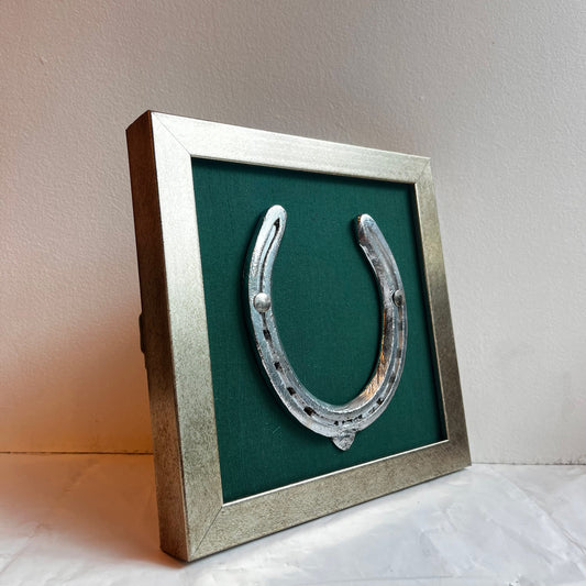 Good Luck Horse Shoe with Rama Green silk background