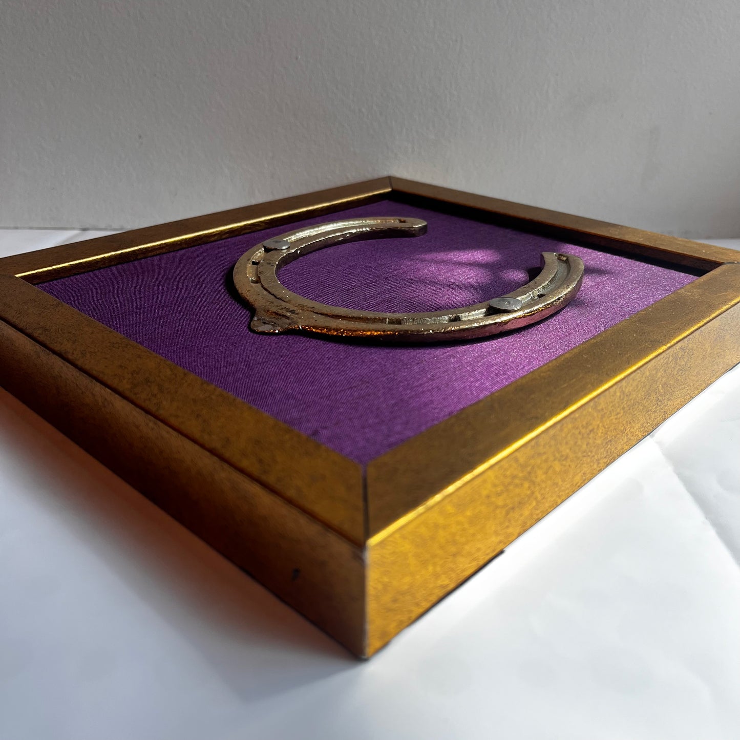Good Luck Horse Shoe with Purple silk background