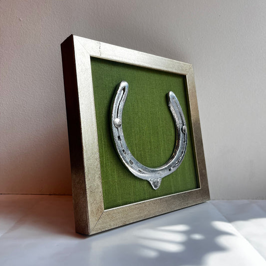 Good Luck Horse Shoe with  Green silk background