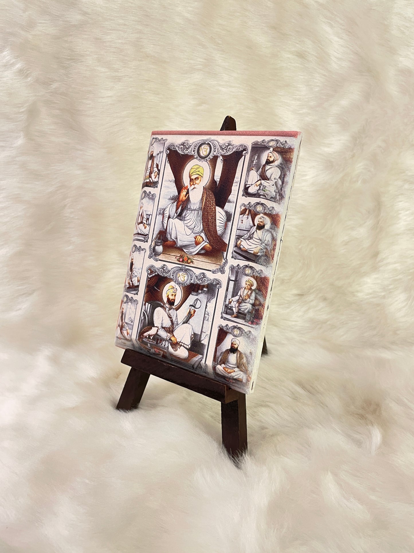 Ten Sikh Gurus on Sandstone with wooden stand
