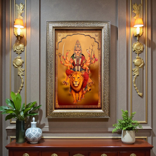 Silver Molded Goddess Durga Wall Art Frame – Contemporary Spiritual Decor for Home, Office & Pooja Room