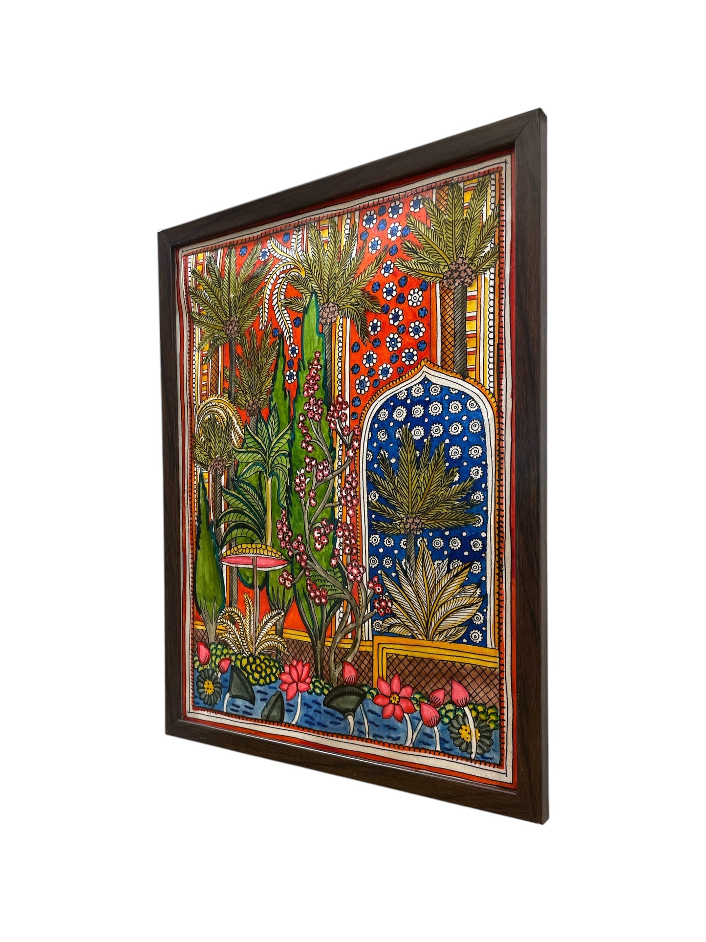Authentic Handpainted Lotus pond & tree with Resin Frame