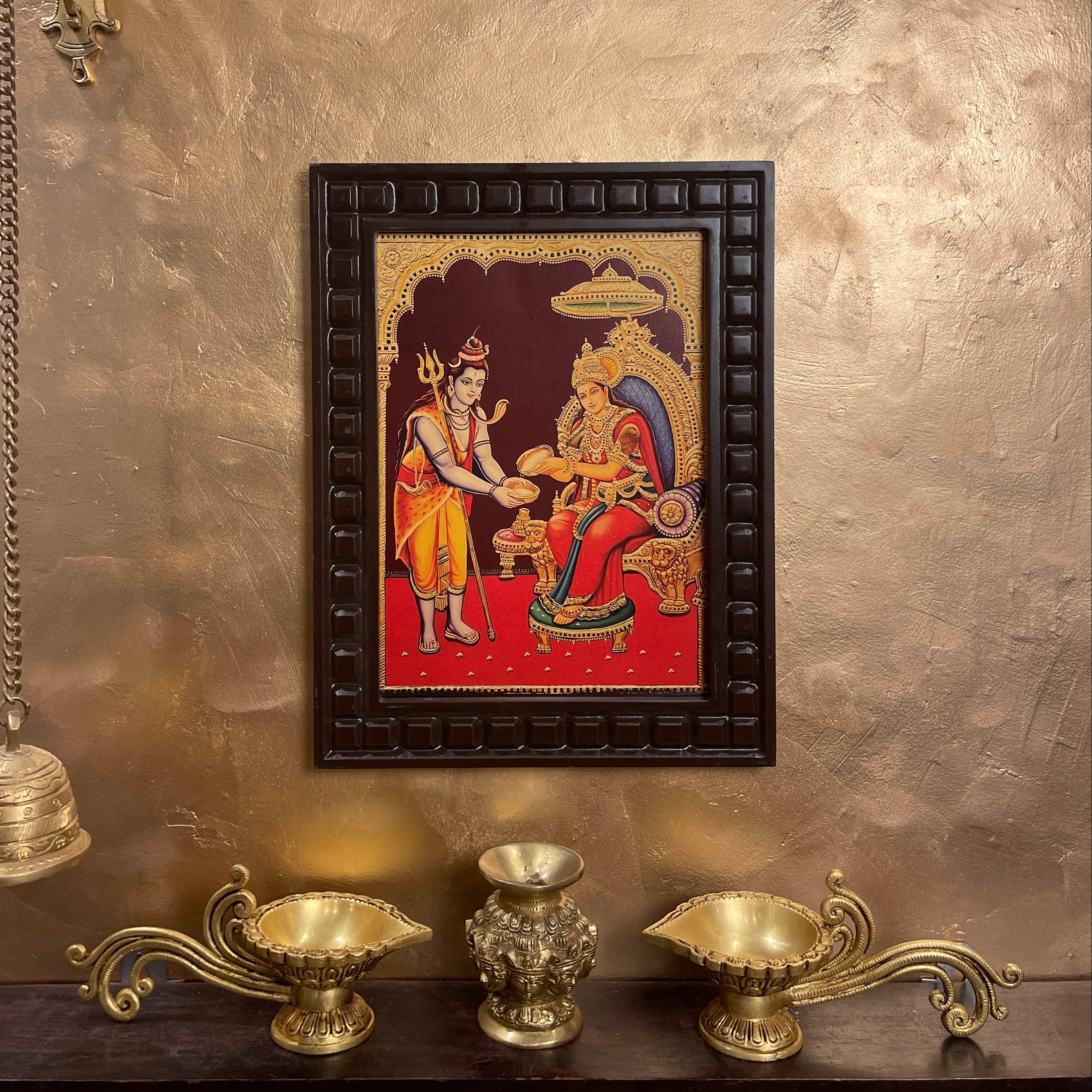 Shiva & Annapurna Gold Leafed Art With Wooden Frame – E-Studio