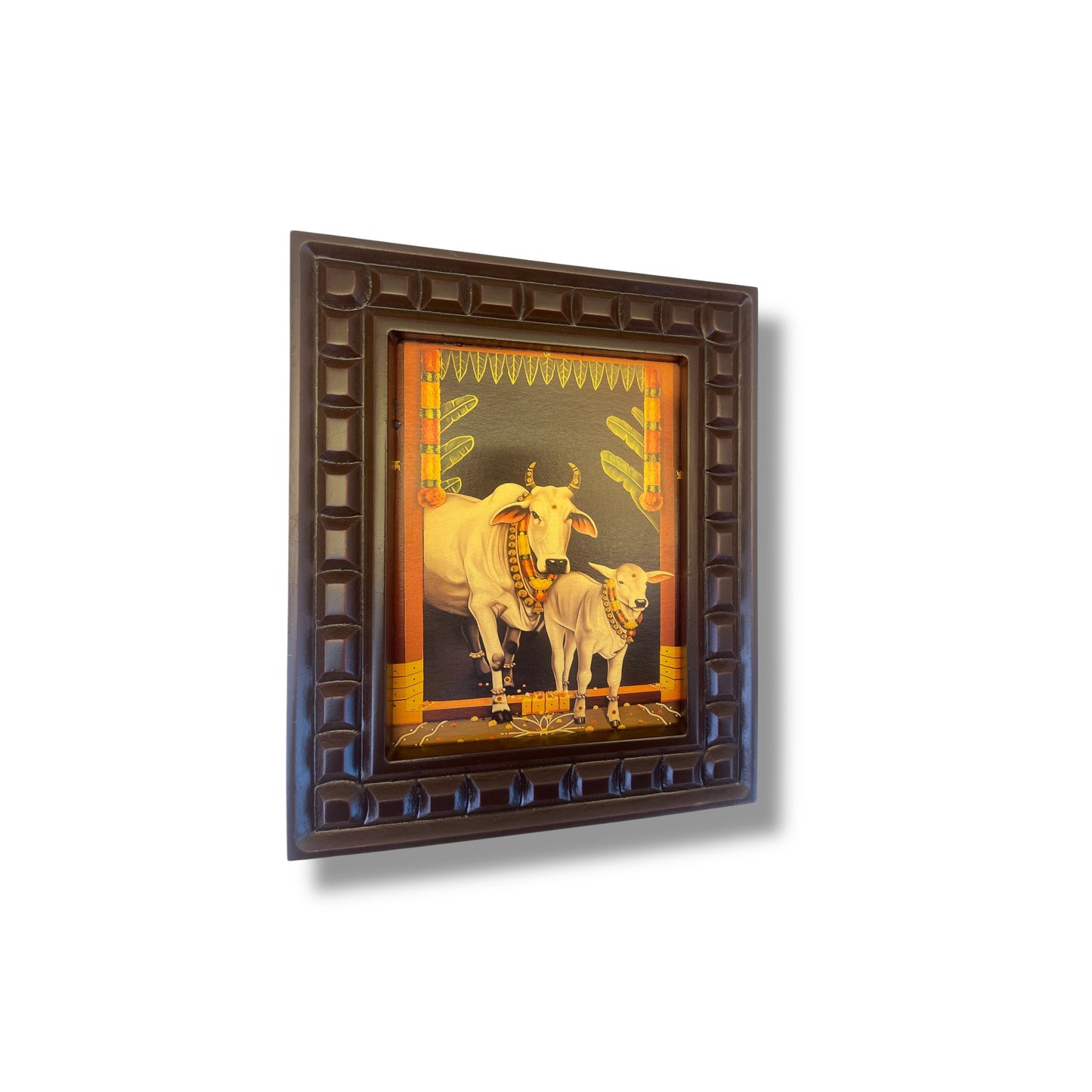 Gruhapravesha Gomatha Gold Leafed Art with Wooden Frame