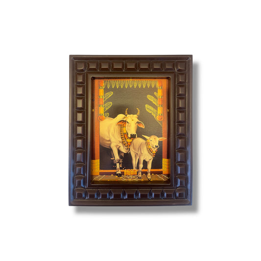 Gruhapravesha Gomatha Gold Leafed Art with Wooden Frame