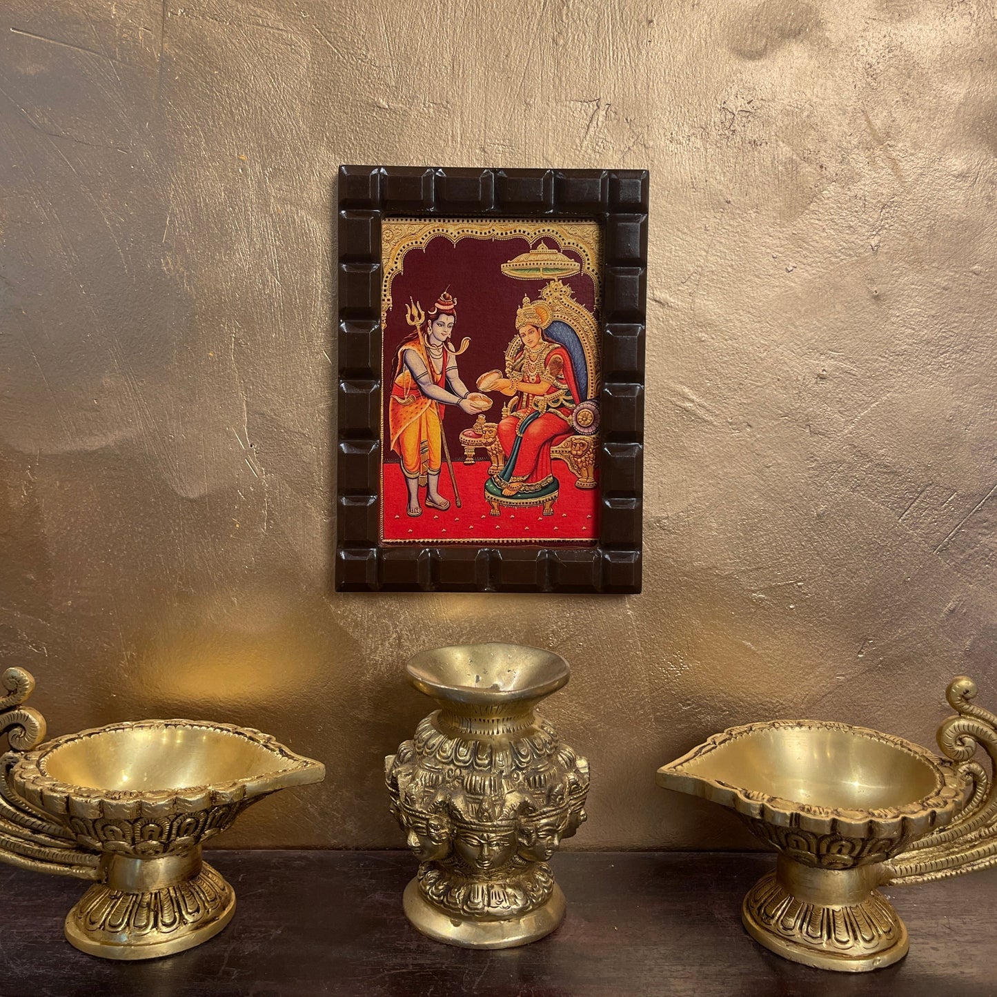 Shiva & Annapurna Gold Leafed Art With Wooden Frame