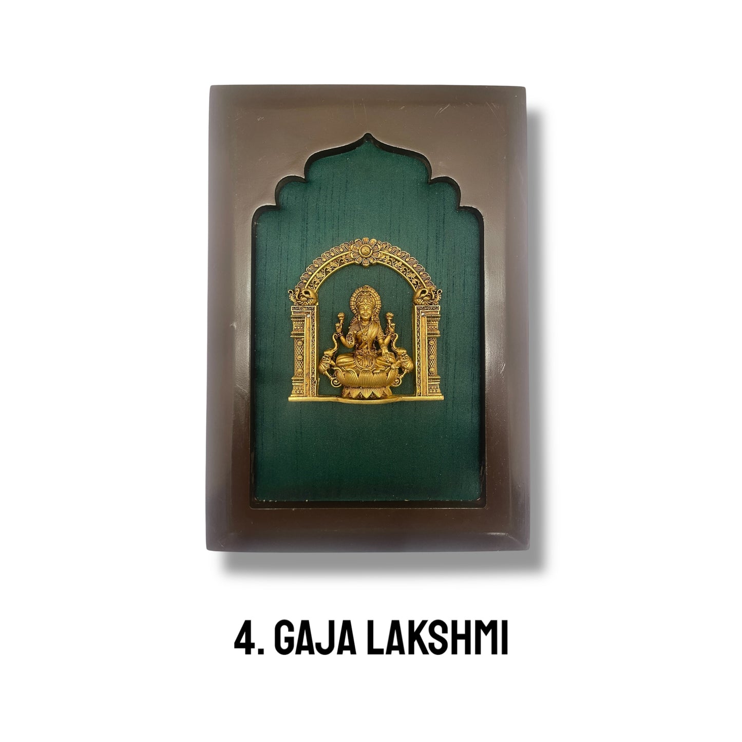 Asta Lakshmi Brass Set of 8 with Rama Green Silk in Wooden Frame