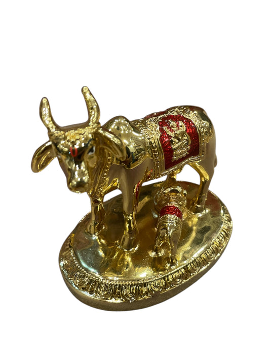 Kamadhenu Sterling Silver Gold plated with red enamel work