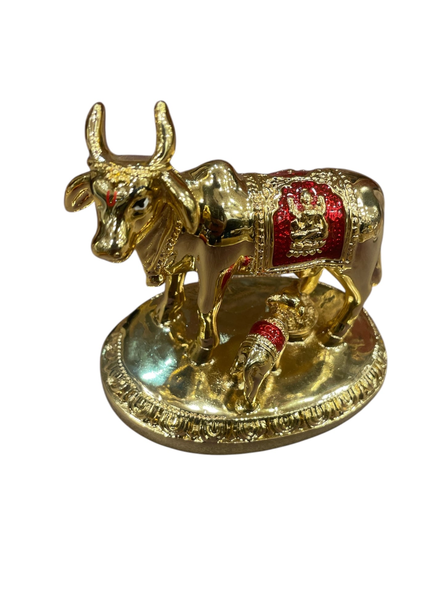 Kamadhenu Sterling Silver Gold plated with red enamel work