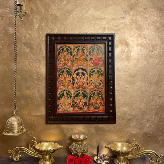 Astalakshmi -3 Gold Leafed Art With Wooden Frame