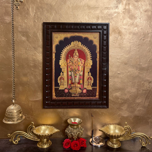 Tiruchendar Murugan Gold Leafed Art With Wooden Frame