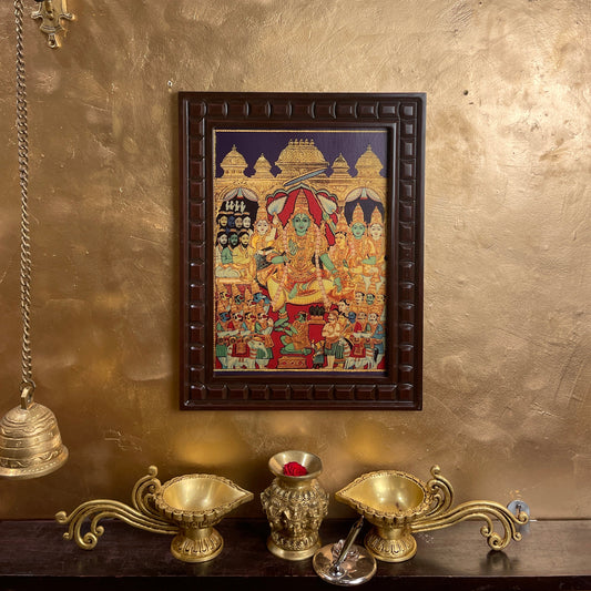 Rama Pattabhishekam Gold Leafed Art With Wooden Frame