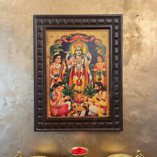 Satyanarayana Swamy- 3 Gold Leafed art with Wooden Frame