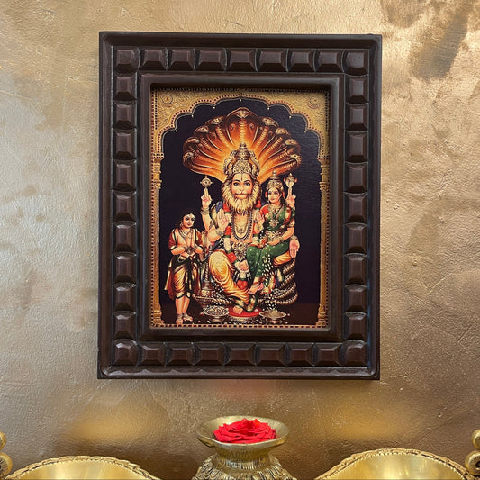 Lakshmi Narasimha Gold Leafed Artwork withWooden Frame