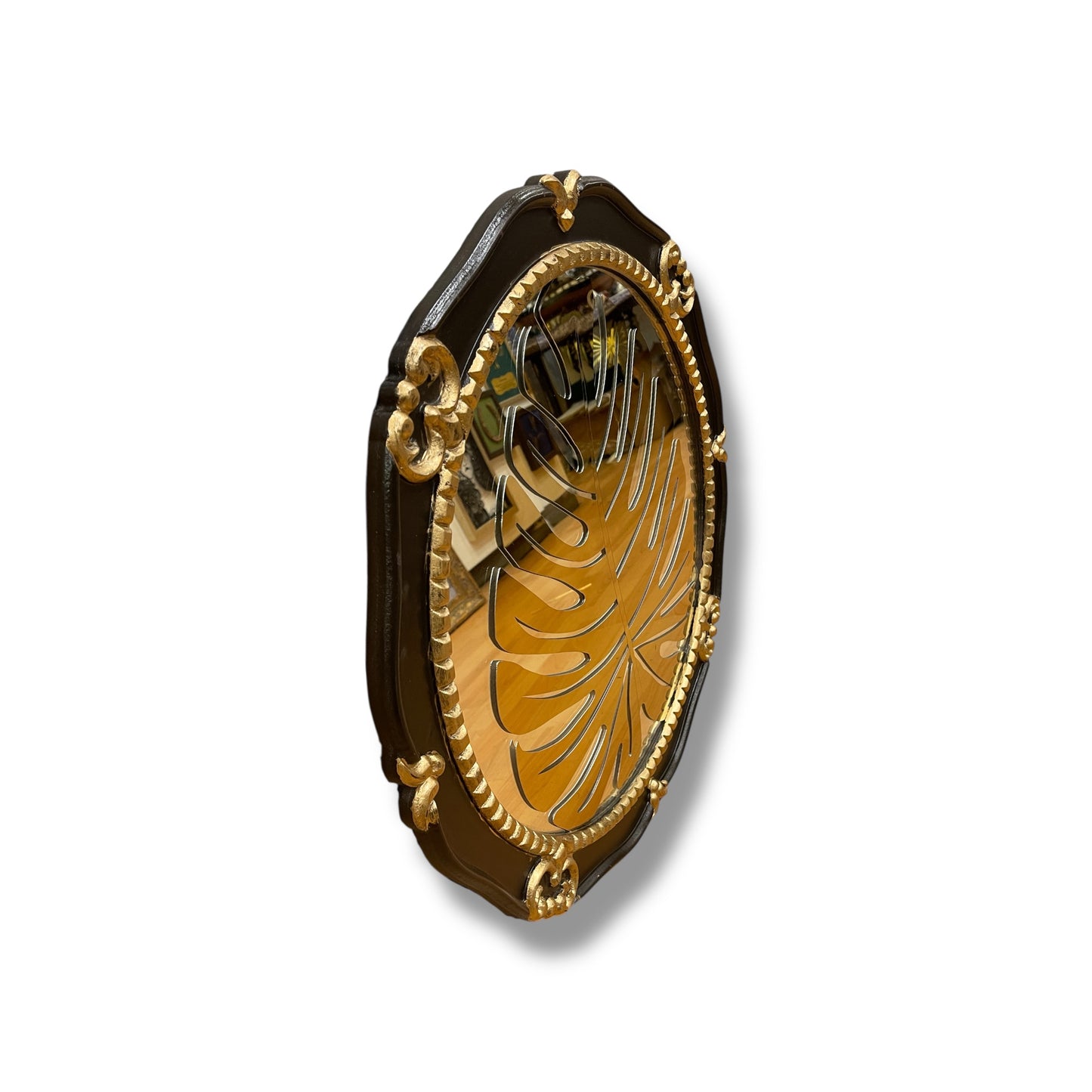 Luxury Monstera Leaf Wall Mirror – Gold & Brown Ornamental Frame