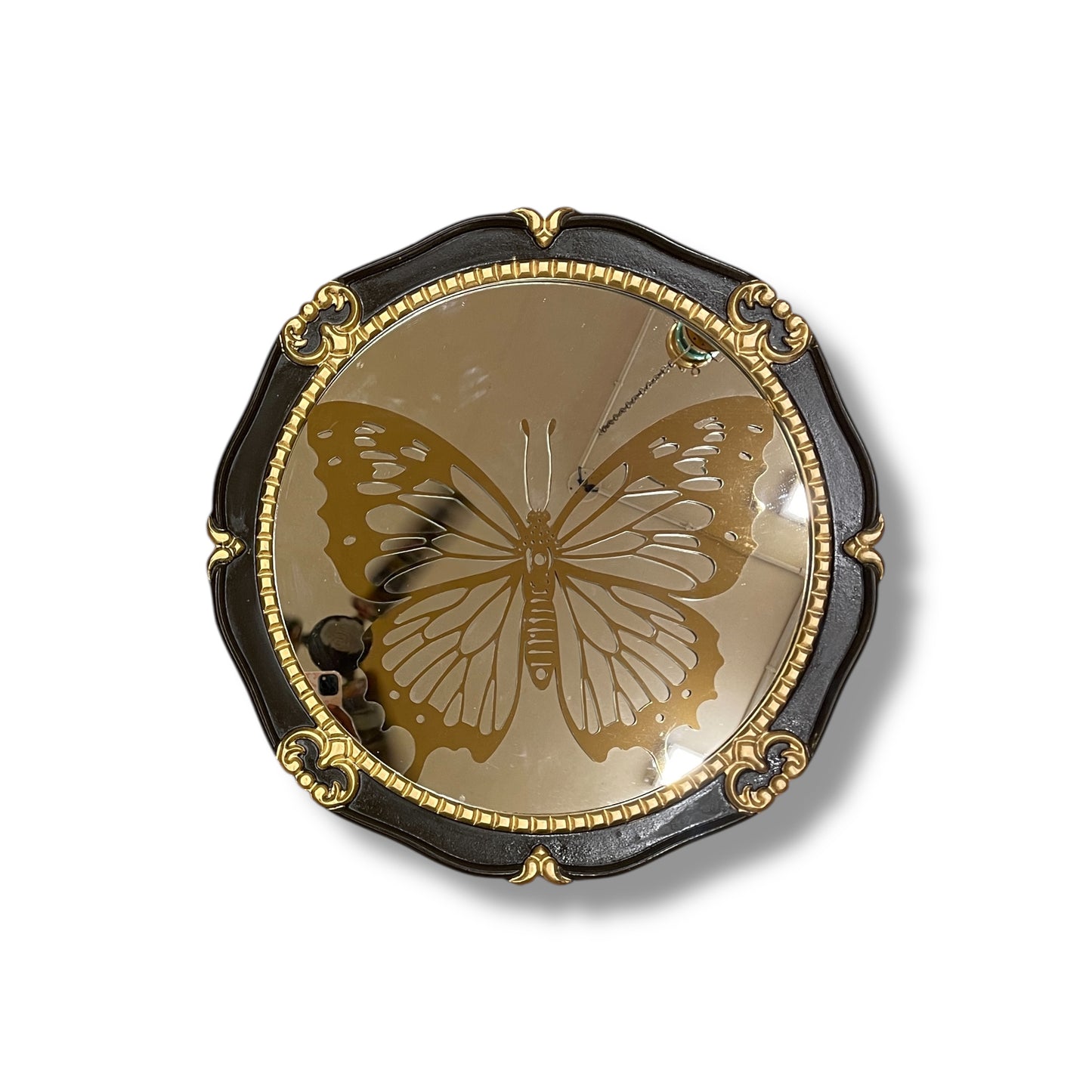 Elegant Butterfly Wall Mirror – Gold Engraved Art with Ornate Brown & Gold Frame