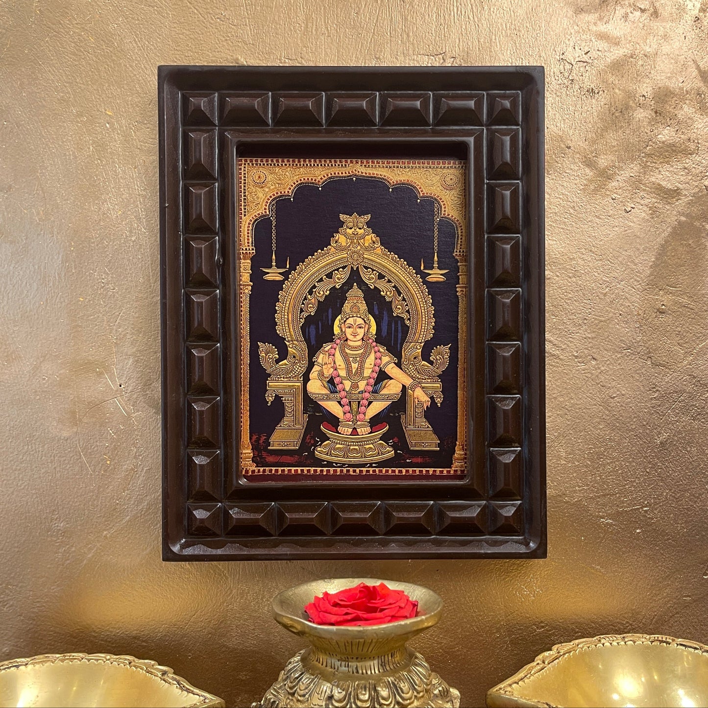 Ayyappa Swamy Gold Leafed Artwork with Wooden Frame