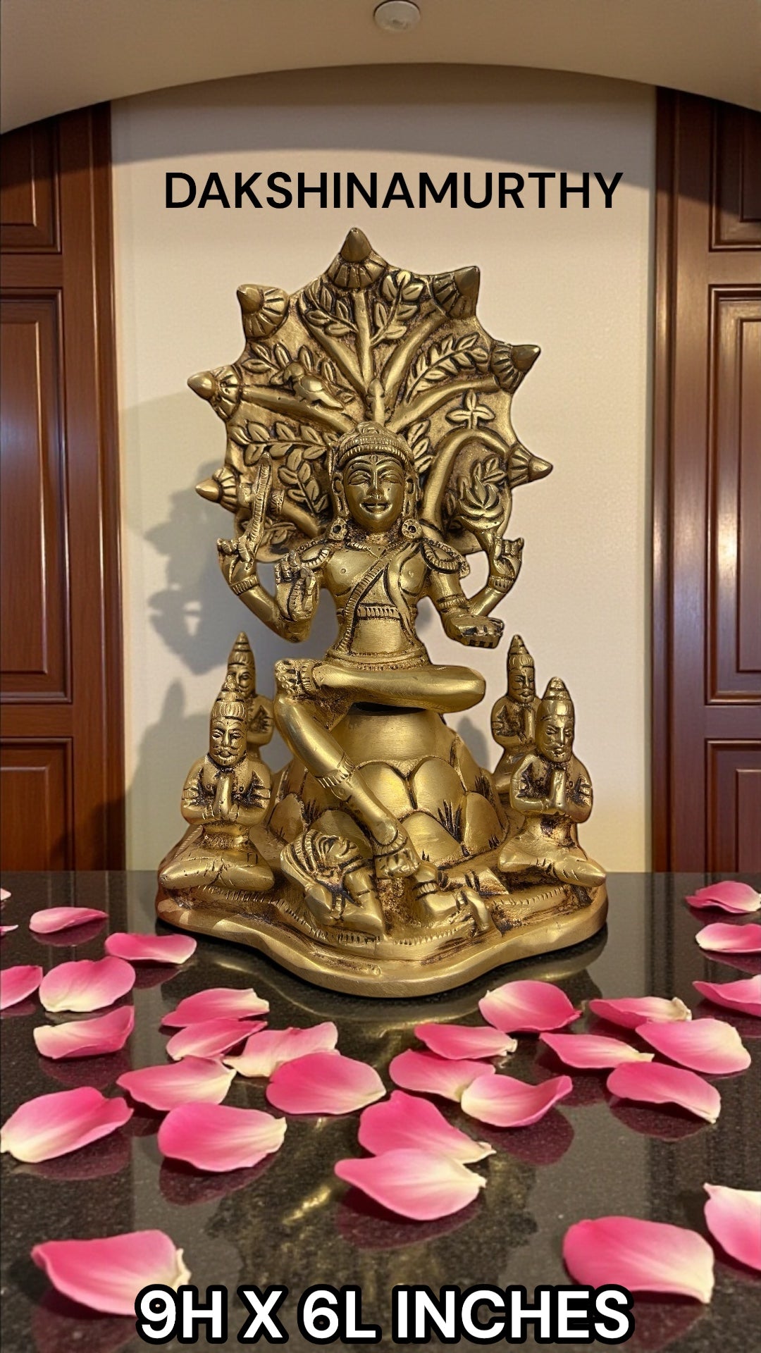 Brass Dakshinamurthy Idol with Vedas – Divine Guru Murti | 9 Inch Spiritual Home Decor