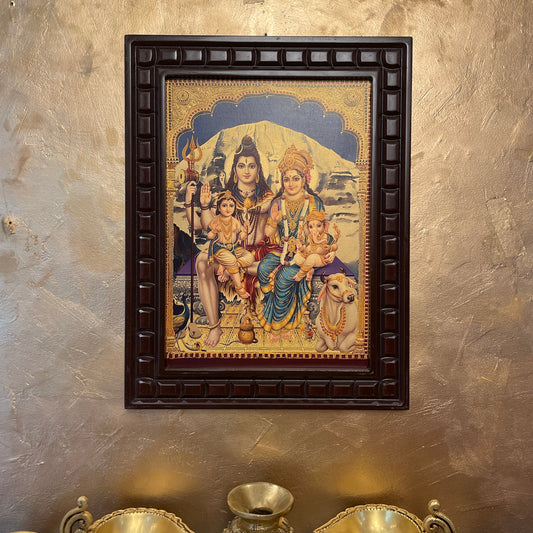 Shiva Parivar Gold Leafed Wall Art with Premium Wooden Frame