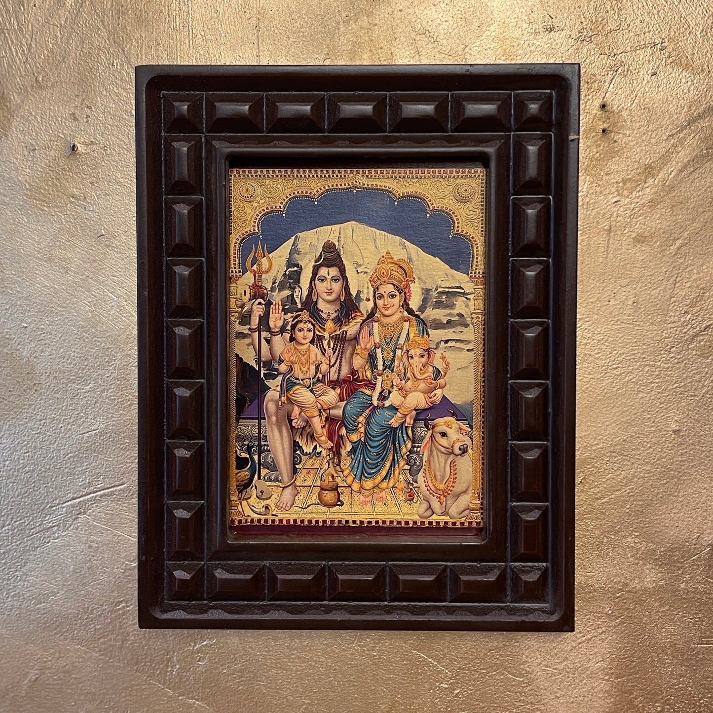 Shiva Parivar Gold Leafed Wall Art with Premium Wooden Frame