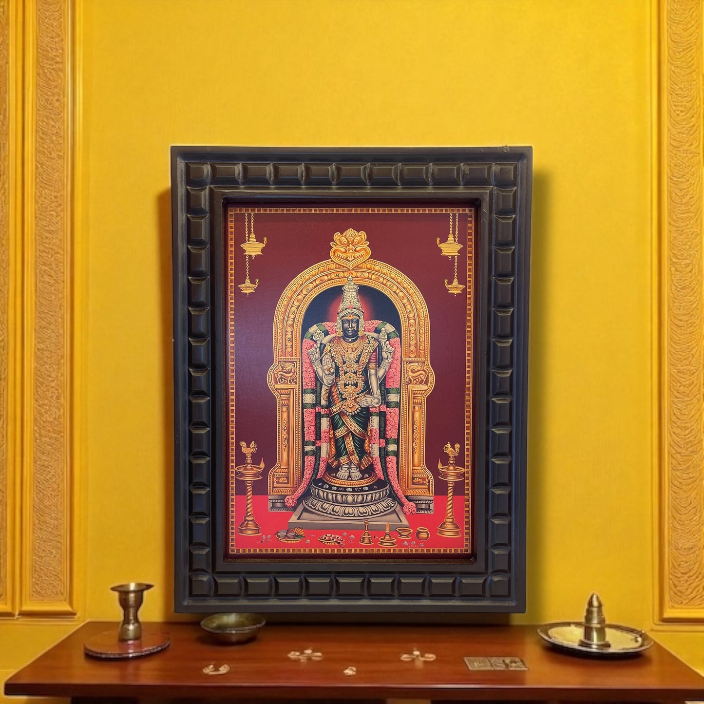 Garbharakshambigai Gold Leafed Art With Wooden Frame