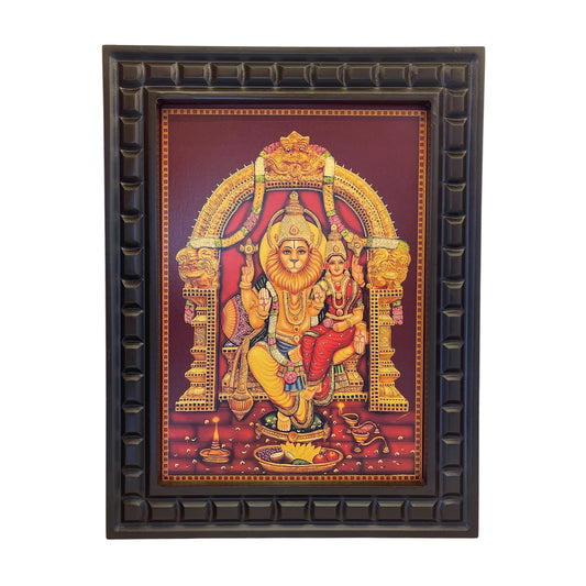 Lakshmi Narasimha 3 with Gold foiled art Within wooden frame