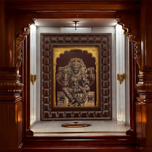 Mahapratyangira Devi Gold Leaf Art in Wooden Frame