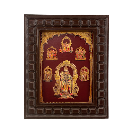 Arupadai Veedu Murugan Gold Leafed Art With Wooden Frame