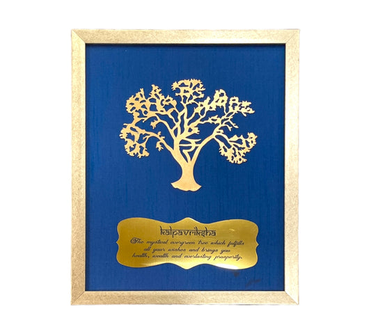 Wishfulfillng Kalpavriksha Tree Metal with Blue Silk Background