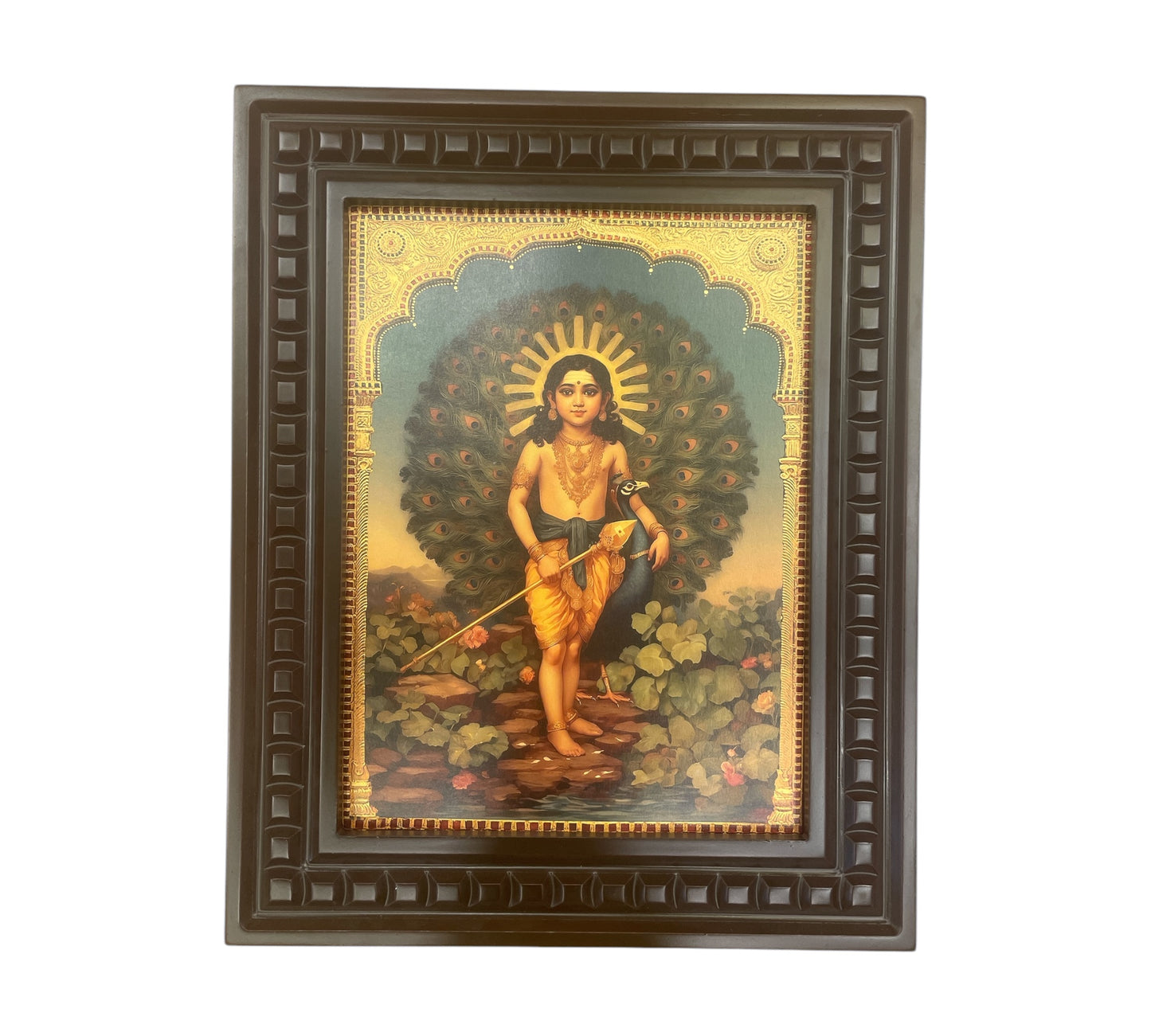 Kumaravel Karthikya-2 Gold Leafed Art with Wooden Frame