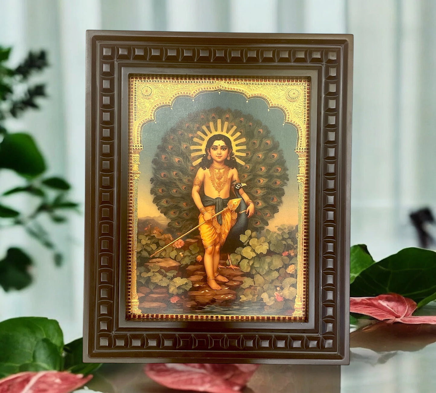 Kumaravel Karthikya-2 Gold Leafed Art with Wooden Frame