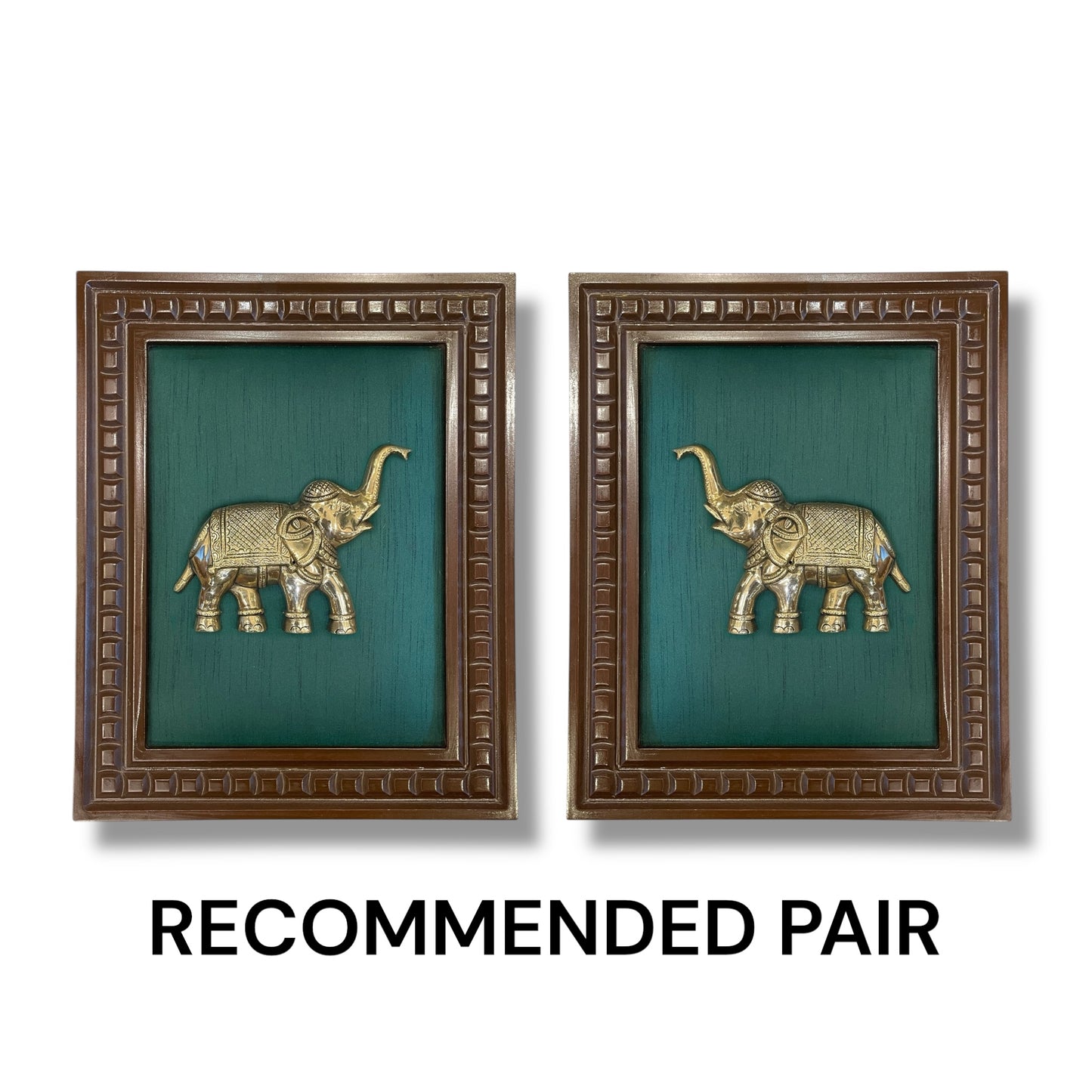 Brass Elephant With Rama Green Silk in Wooden Frame