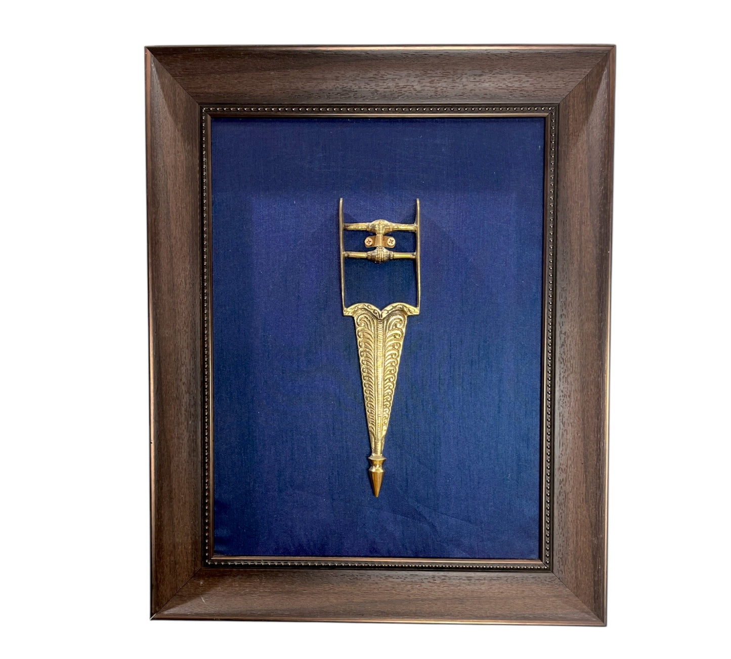Brass Katar with navy blue silk in resin frame